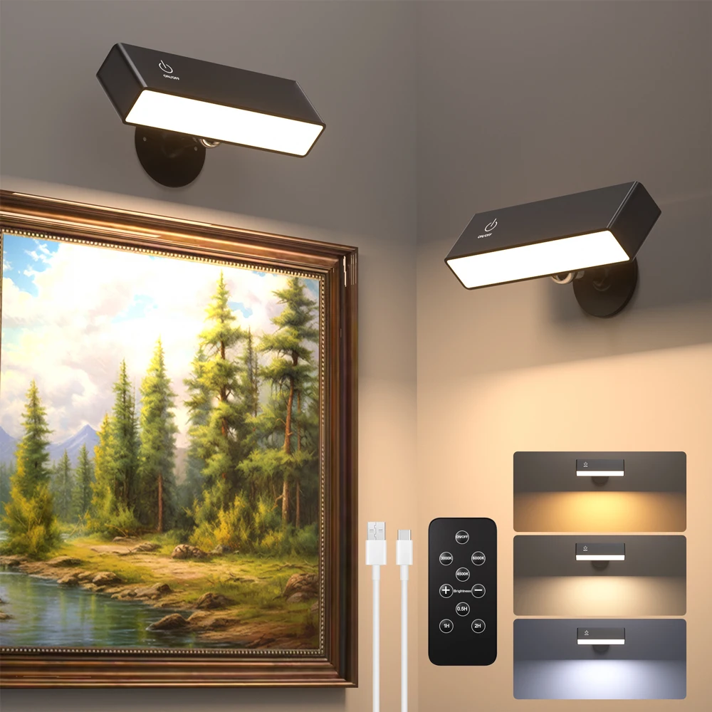 Wiederaufladbare Wandleuchten mit Fernbedienung, 3 Farbtemperaturen, drehbare LED-Wand-Nachttischlampe, tragbare Leselampe, Spiegellampe