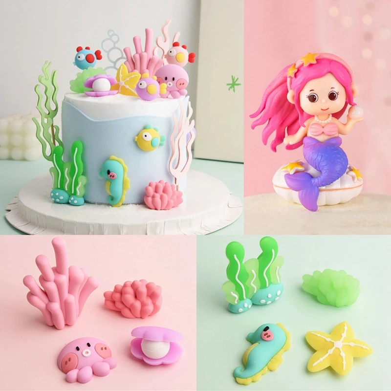 Fisch Kuchen Dekoration Meerjungfrau Party Decor Octopus Korallen Fisch Shell Seestern Kinder Geburtstag Party Kuchen Topper Baby Dusche Kinder Geschenk Image