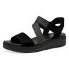 Keilsandalette TAMARIS, Damen, Gr. 42, schwarz, Ziegenveloursleder, Textil, klassisch, Schuhe, Sommerschuh, Sandale, Plateauabsatz, mit Klettverschluss