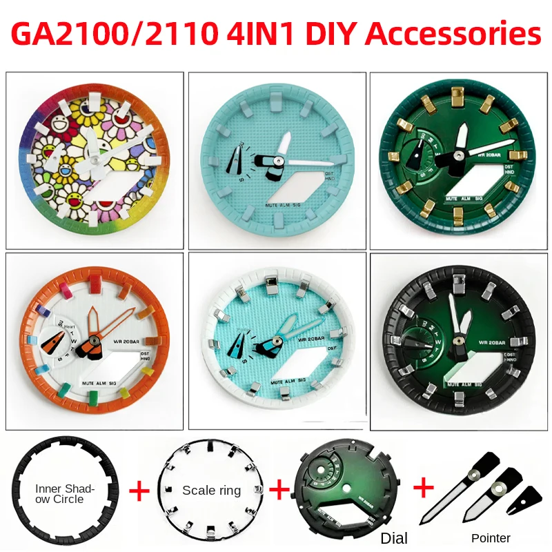 CasiOak 4-IN1 Mod Kit für Casio G-Shock GA2100 ga2110 ga-b2100 Uhrenskala Ring Index Zifferblatt Oberfläche Stundenmarkierung Zifferblatt Ring DIY Image