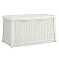 PORJGV 30 Gallon White Outdoor Wicker Patio Coffee Table with Hidden Storage and Hinged Lid Resin Deck Furniture