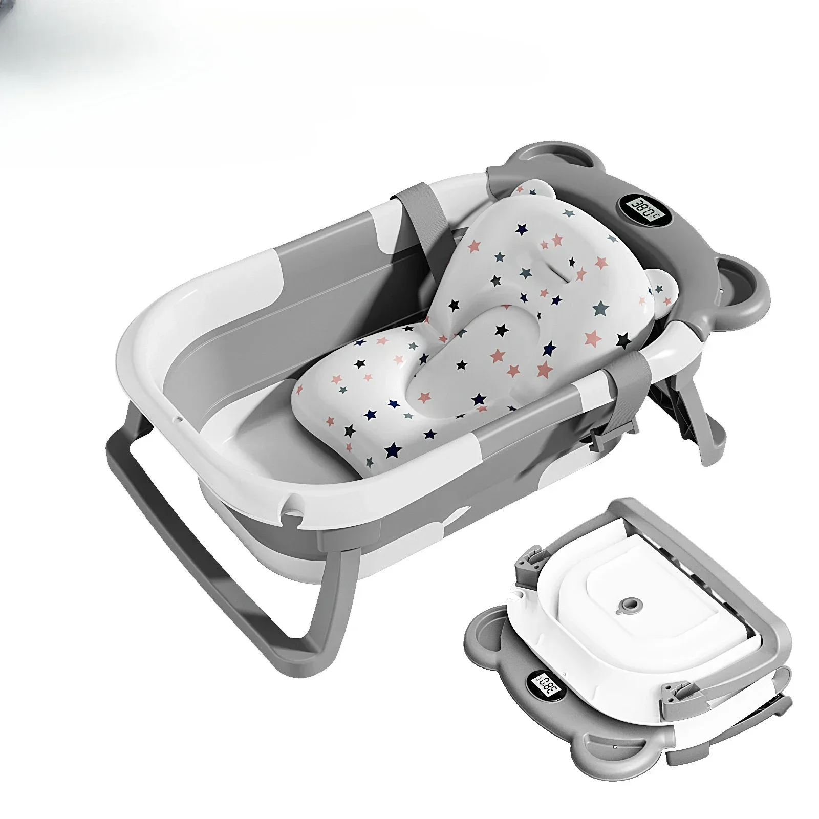 Echtzeit-Temperatur Silikon Baby nehmen Sie eine Badewanne Badewanne rutsch feste Fuß Badewanne Eimer Falt bad mit Temperatur messung