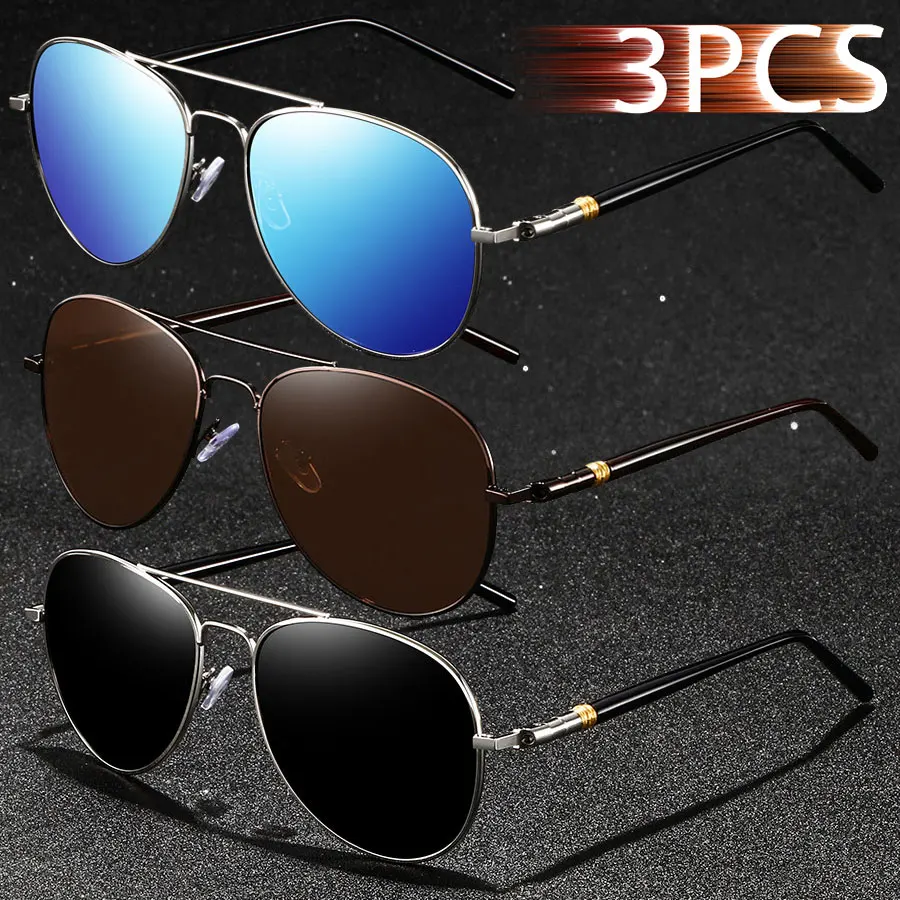 3PCS Mode Vintage Metall Rahmen Sonnenbrille Männer Frauen Angeln Fahren Luxus Marke Designer Sonnenbrille UV400Eyewear Image