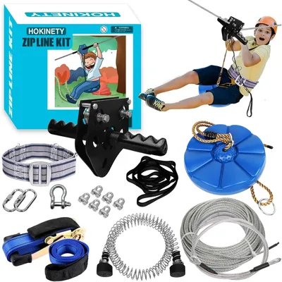 Zip Line Kit for Kids Adults : 120FT Up to 450Lbs - Quick Tighten Zipline for Backyard Outdoor