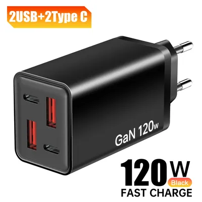 GaN 120W Charger 4 Ports USB Type C Fast Charging Phone Charger Adapter For iPhone Samsung Xiaomi