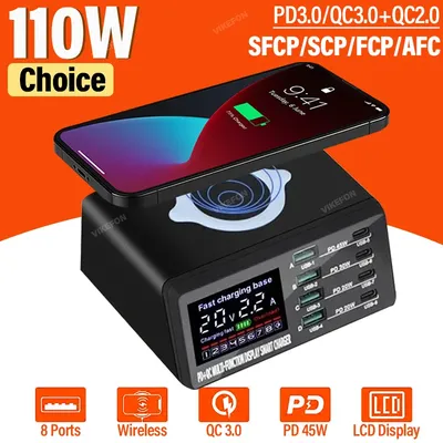 9 In 1 USB PD Charger Adapter Wireless Charging Station PPS Type C Fast Phone QC3.0 PD3.0 Quick