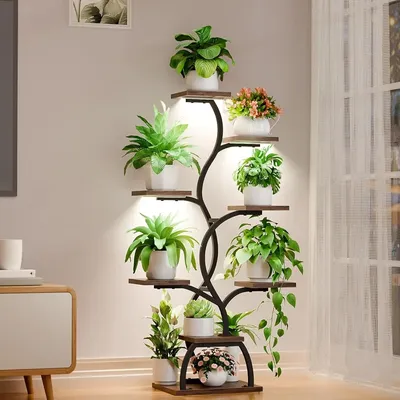 8 Tiered Plant Shelf Indoor, 49" with Grow Light, Plant Stand