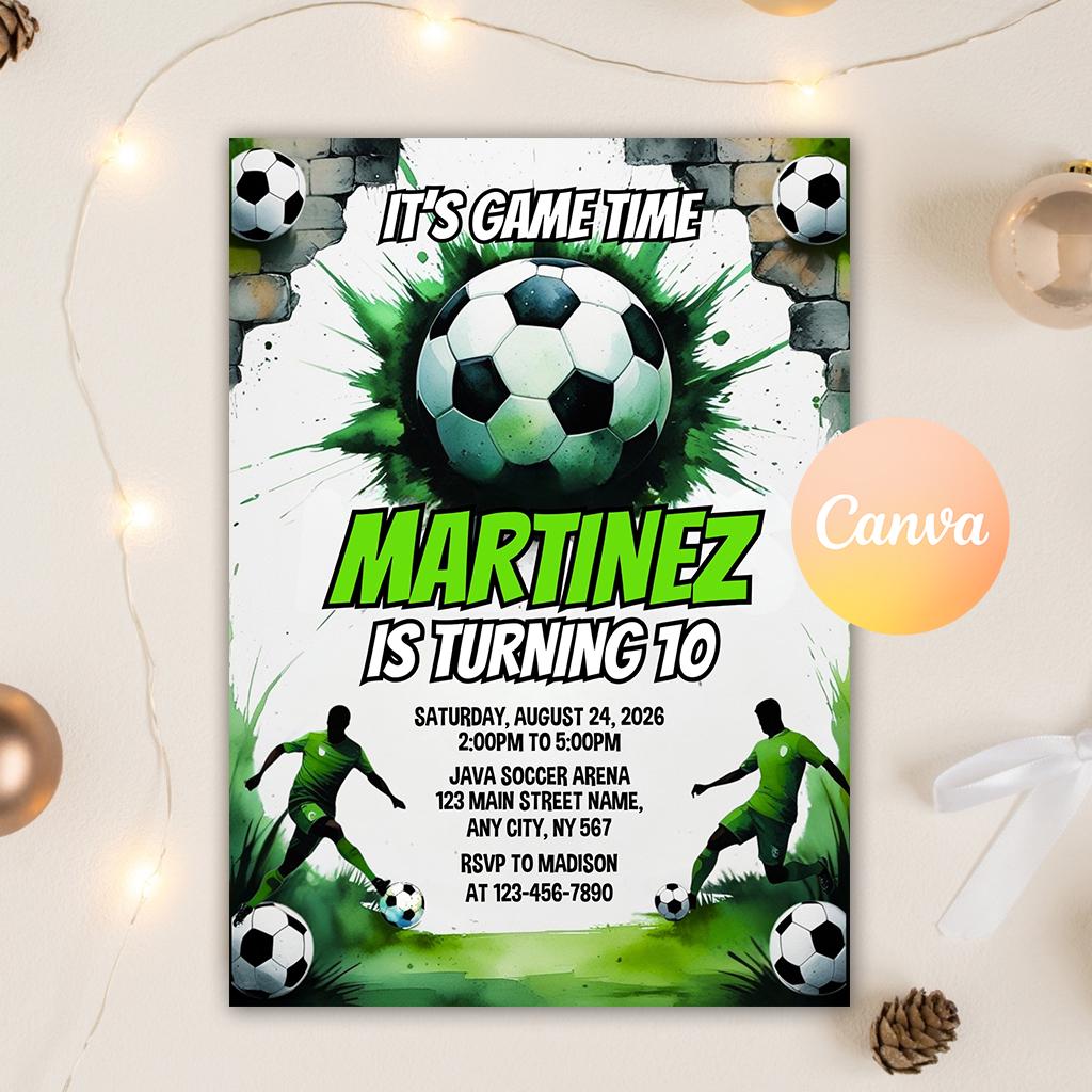 Invito di compleanno a tema calcio, invito per festa a tema calcio, invito a tema calcio per bambini, invito a tema calcio per bambini, calcio stampab
