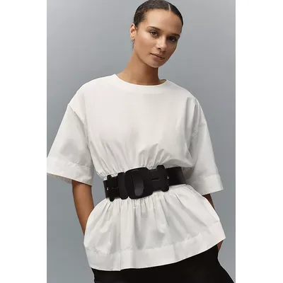 By Anthropologie Short-Sleeve Waisted Cotton Top
