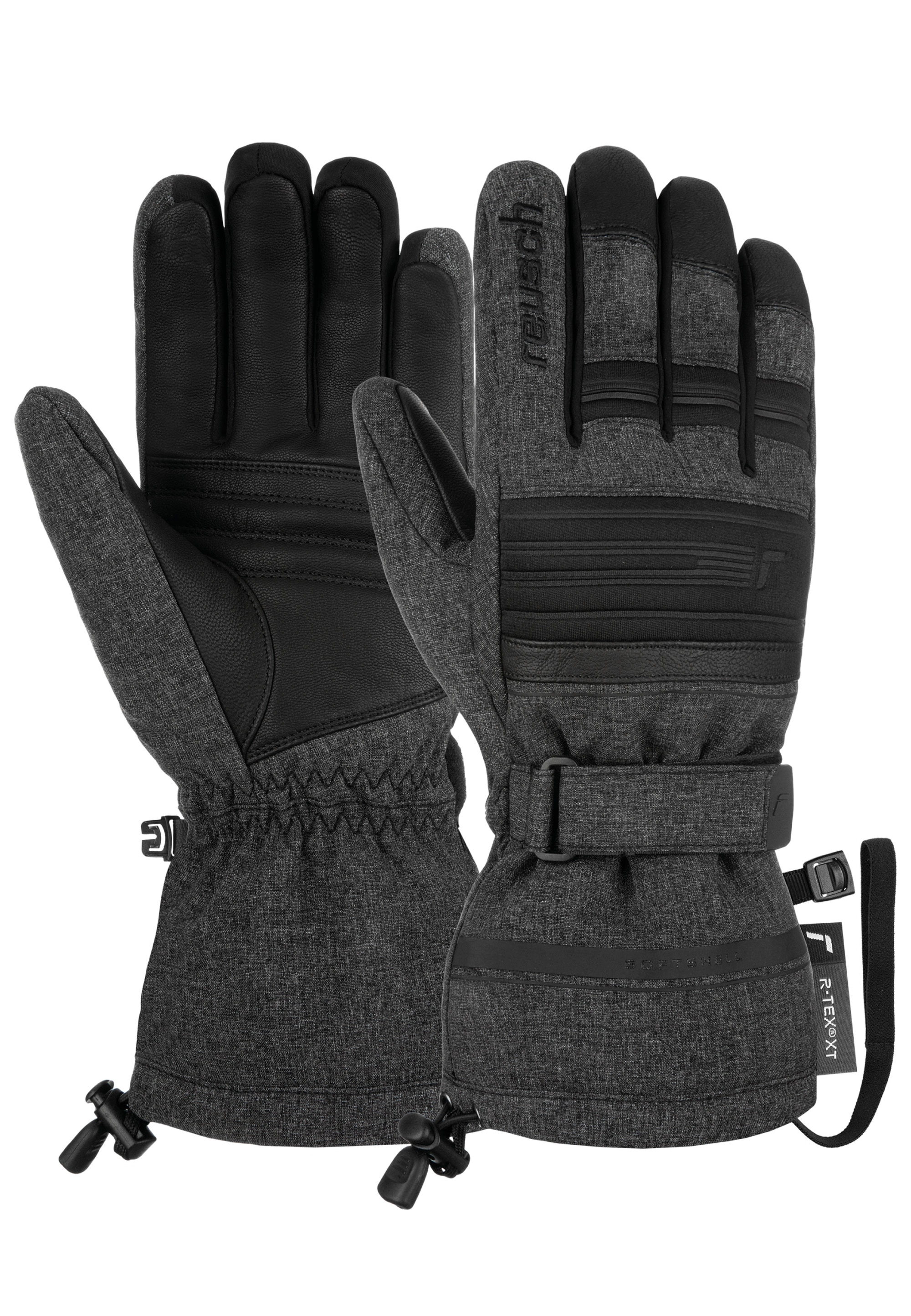 Skihandschuhe REUSCH "Conan R-TEX XT", Damen, Gr. 12, schwarz (dunkelgrau, schwarz), 86% Polyester, 10% Ziegenleder, 4% Polyurethan, Handschuhe, mit wasser- und winddichter Membran Image