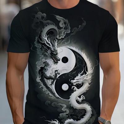 TEMU For Men Featuring A Yin Yang Dragon Graphic - A Trendy And Comfortable Casual Tee For Daily Use Image
