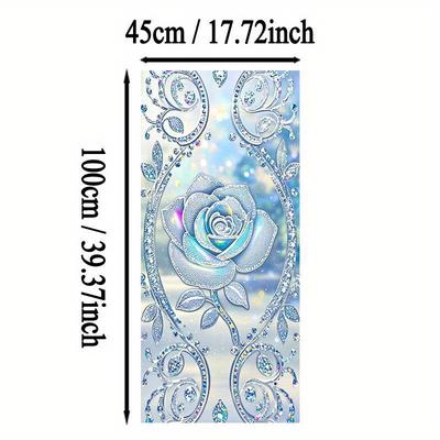 TEMU 1pc, Pvc 2d Flat Fashion European Lace Rhinestone Rose Window Film Sticker, 39.37*17.72 Inches, Static Cling Removable And Cuttable, Suitable For Room Windows Decorative Decal In Home Kitchen Image