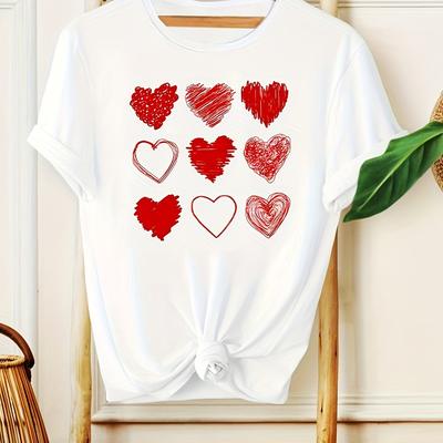 TEMU 9-pack Red Heart Print Loose Comfortable T-shirts Cute Sportswear Outdoor Work Party Tees Printed Tee Image