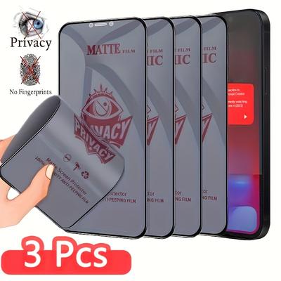 TEMU 3pcs Privacy Matte Ceramic Screen Protector For Iphone 16 14 11 Pro Xr X Xs 8 Plus Se Anti Spy Soft Tempered Film 14 Plus Image