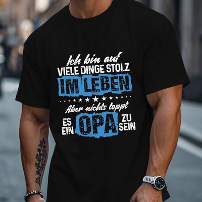 TEMU Men's German Grandpa Graphic T-shirt - Casual Polyester Crew Neck Tee With Geometric Pattern, Short Sleeves, Regular Fit For Summer Image