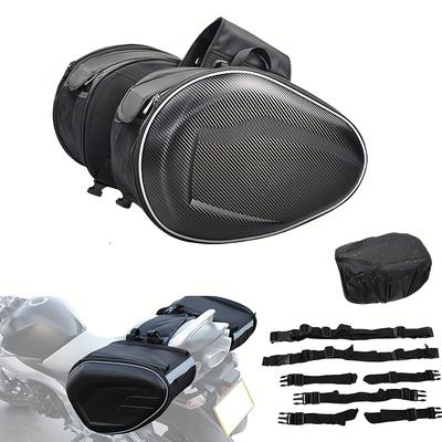 TEMU Motorcycle Bag With Detachable Strap, Leather Side Storage Pouch For Helmet And Seat, Black With Mesh Side Pocket, Motorcycle Gear Ba Image