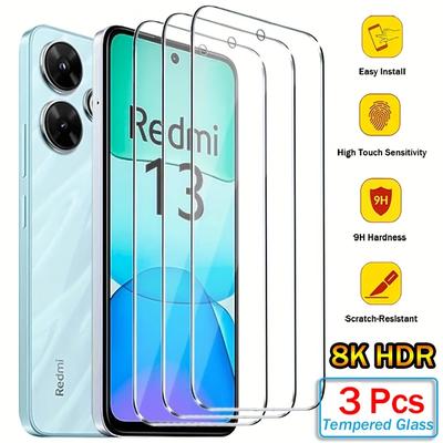 TEMU [3 Pcs] Clear Protective Glass For Xiaomi Redmi Note 14 12s 11 10s 10 9 Pro 10c 12c 13c 13t 14t Tempered Screen Protector High Quality Scratch-proof Films Image