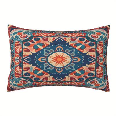 TEMU Bohemian Chic Geometric Print Pillowcase - 20x30 Inches, Zip Closure, Machine Washable Polyester Cover For Living Room & Bedroom Decor (pillow Insert Not Included) Image