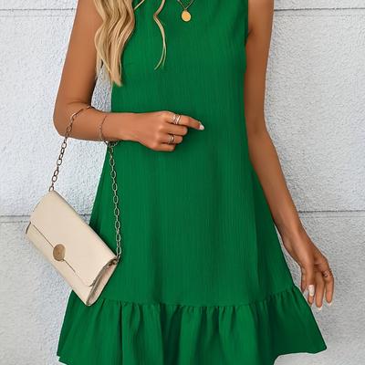 TEMU Women's Sleeveless Beige Dress With Ruched Detail - Summer Casual Dress, Round Neck, Button-up, Casual Adult Clothing, Casual Summer Dress | Sleeveless Fashion | Ruched Detailing Image