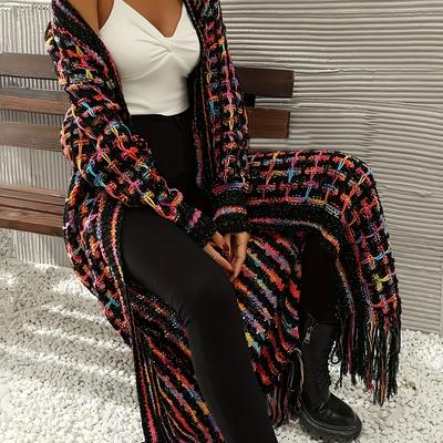 TEMU For Elegant Ladies, Is A Long - Style Cardigan With Fringed . It In Multiple Colors, Of Acrylic Knitting, And Is Machine - Washable. Image