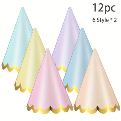 TEMU 6/12/24pcs Morandi Color Matching Ice Cream Style Party Hat, Conical Party Hat, Summer Birthday Party Decoration Hat, Summer Beach Party Decoration Hat Image