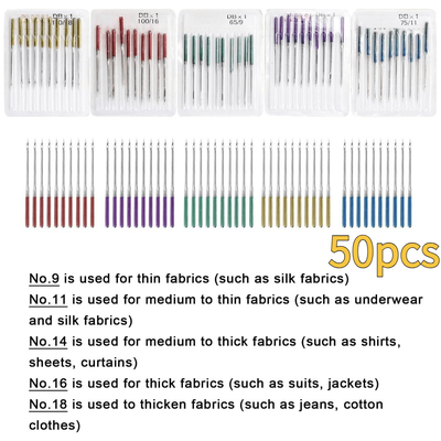 TEMU 50pcs, Colorful Industrial Sewing Machine Needles, Sewing Machine Needles, Elastic Fabric Sewing Needles, Precision Sewing, Multifunctional Sewing Machine Accessorie Image