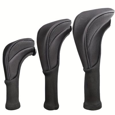 TEMU 3pcs Durable Golf Club Head Covers With Elastic Self-locking Closure, Ergonomic Grip & Ventilation Holes - Portable Protective Sleeves For Golf Clubs (red/blue/black), Golf Accessories Image