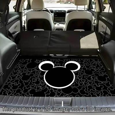 TEMU 1pc Mouse Car Trunk Mat - Protector For Suvs, Vehicles & Pets, Black With White Design, Durable 2d Image Material, Car Trunk Lid Or Pet Area, Car Trunk Protector Mat Image