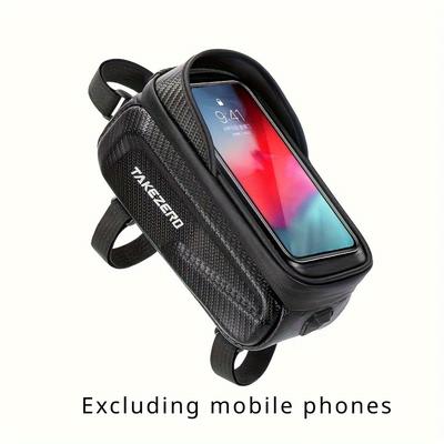 "TEMU Bike Phone Mount Bag - Adjustable Strap, Front Frame & Handlebar Compatible, Black Durable Phone Pouch For Cycling Accessories, Compatible With Phones Under 6.8", Bike Phone Bag, ," Image