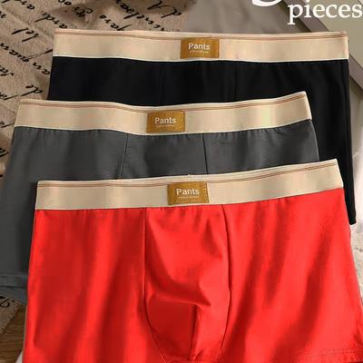 TEMU 3-pack Mixed Color, Men' Color Boxer Briefs, Mixed Color Letter Belt, Comfortable And Seamless Image