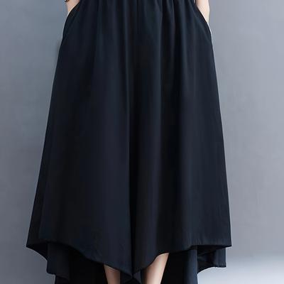 TEMU Women's High-waist Solid Color Casual Wide-leg Pants - Polyester, Machine Washable Image