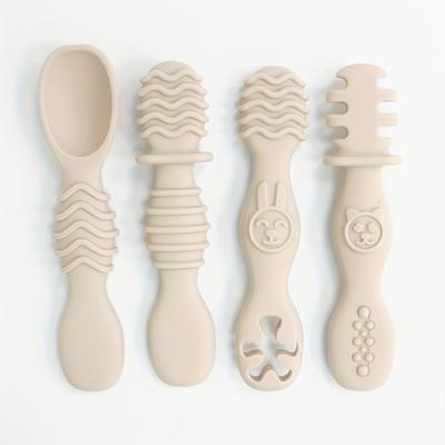 TEMU 4pcs ' Silicone Feeding Set - Soft, Chewable Training Spoons For Self-feeding & Dipping - In Cream, Pink, Green, Blue, ' Set, Silicone Spoons Image
