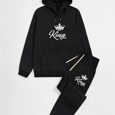 TEMU Men's Pullover Hooded Sweatshirt Casual Outfit Set, 2 Pieces Long Sleeve Hoodies And Drawstring Sweatpants Image
