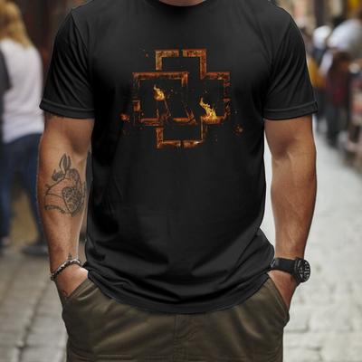 TEMU The Ramming Stone Men's Plus Size Graphic T-shirt - Flame Print Short Sleeve Casual Tee, Breathable Summer Fabric, Machine Washable Regular Fit, Plus Size Image