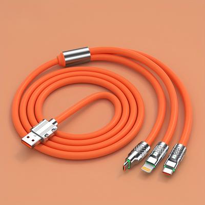 TEMU Binboom 3-in-1 66w Fast Charger Cable With Usb-a, Type-c & Lightning Connectors - Durable Silicone Flat -free Cord For Universal Compatibility With Smartphones, Tablets, Laptops Image