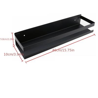 TEMU 1pc Wall Mounted Bathroom Storage Rack, Bathroom Hanging Shelf, Stainless Steel Bathroom Tray, Matte Black Shower Caddy Shelf, Shampoo Shower Gel Holder Organizer, Bathroom Accessories Image