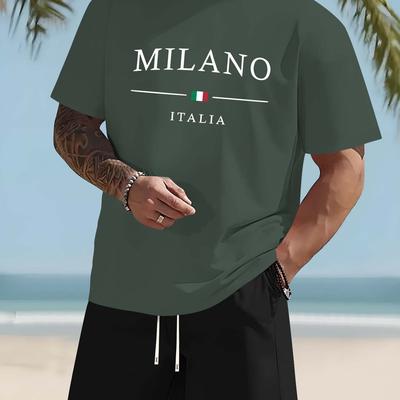 TEMU Men's Summer Casual Two-piece Set Featuring Print , Stylish And Trendy Short-sleeve Sportswear And . Image