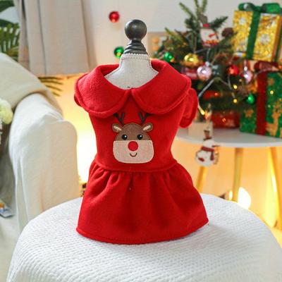 TEMU Christmas Elk Dress Dog Clothes Autumn And Winter Tweed Skirt Yorkshire Maltese Highland Pet Clothing Image