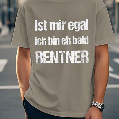 "TEMU Men's Fun German Quote T-shirt - "ich Bin Bald Renter" Bald Guy Joke Tee, Casual Summer Short Sleeve Top, White Polyester Shirt For Humor Lovers" Image