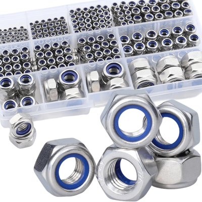 TEMU 250pcs Stainless Steel Nylon Nut Set, Hexagonal Non-slip Self-locking Nut, Suitable For Repair And Installation Image