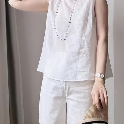 TEMU New Breathable Native Linen-style Sleeveless Top, Loose-fitting, Reversible For Summer Wear For Women. Image
