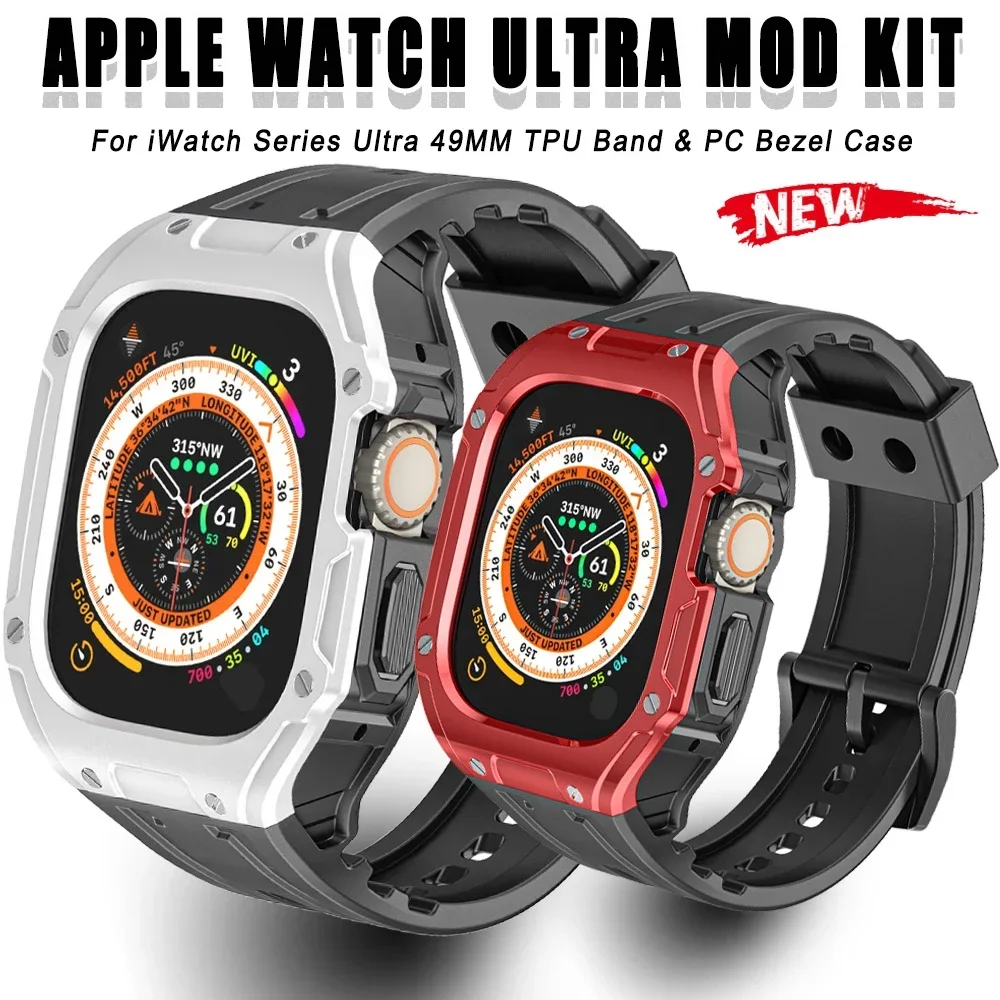 Gehäuse + Armband für Apple Watch Ultra 2 49 mm Modifikationskit PC-Gehäuse Sport Gummi Silikon Correa Iwatch Series Ultra Armband Image