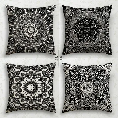 Schwarz-weißer Mandala-Kissenbezug, Kissenbezug für Sofa und Schlafzimmer, einseitiger Druck, ohne Image
