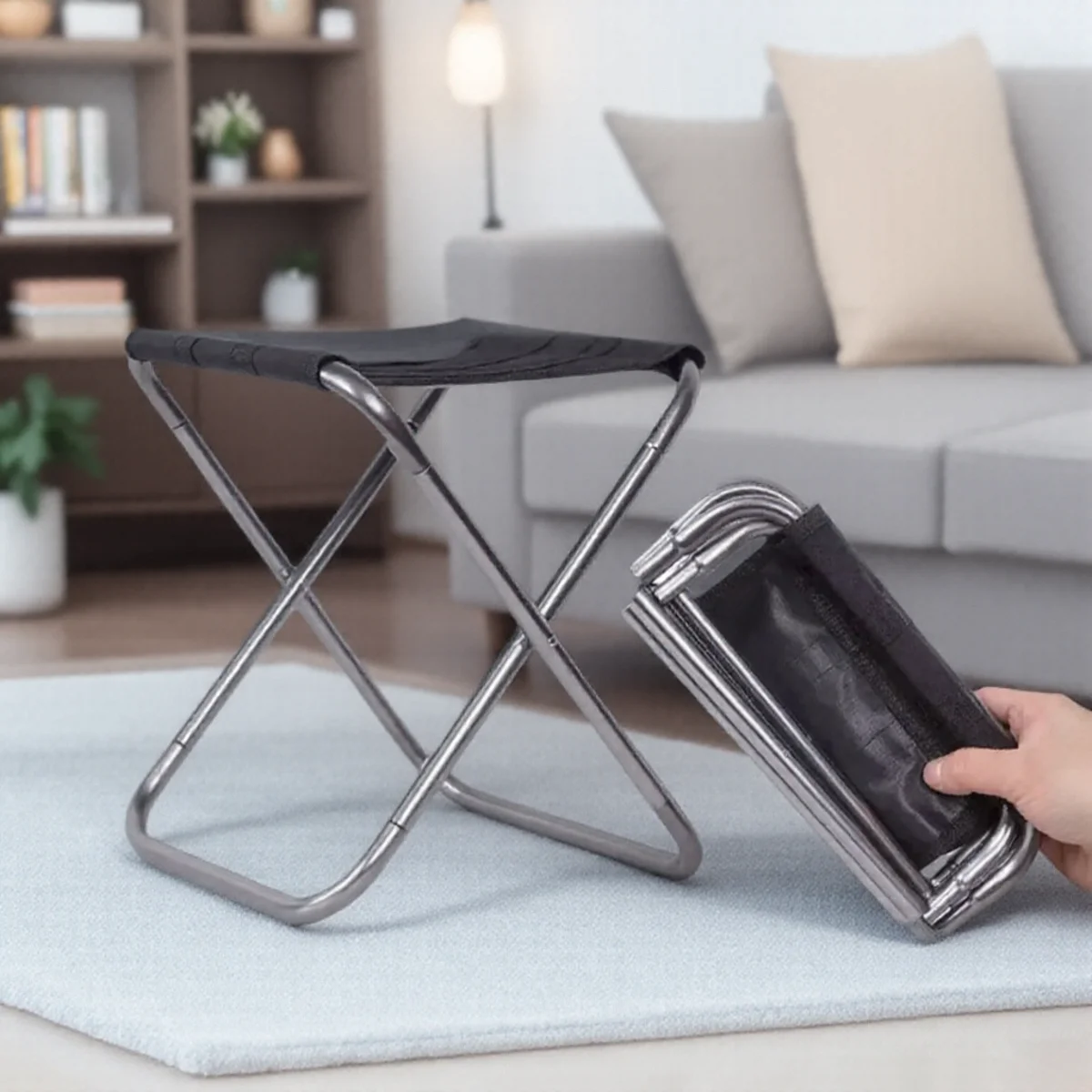 Tragbarer, ultraleichter, zusammenklappbarer Angelstuhl aus Aluminium, kompaktes, vierbeiniges Design, Outdoor-Picknick, Campinghocker, Freizeitgebrauch