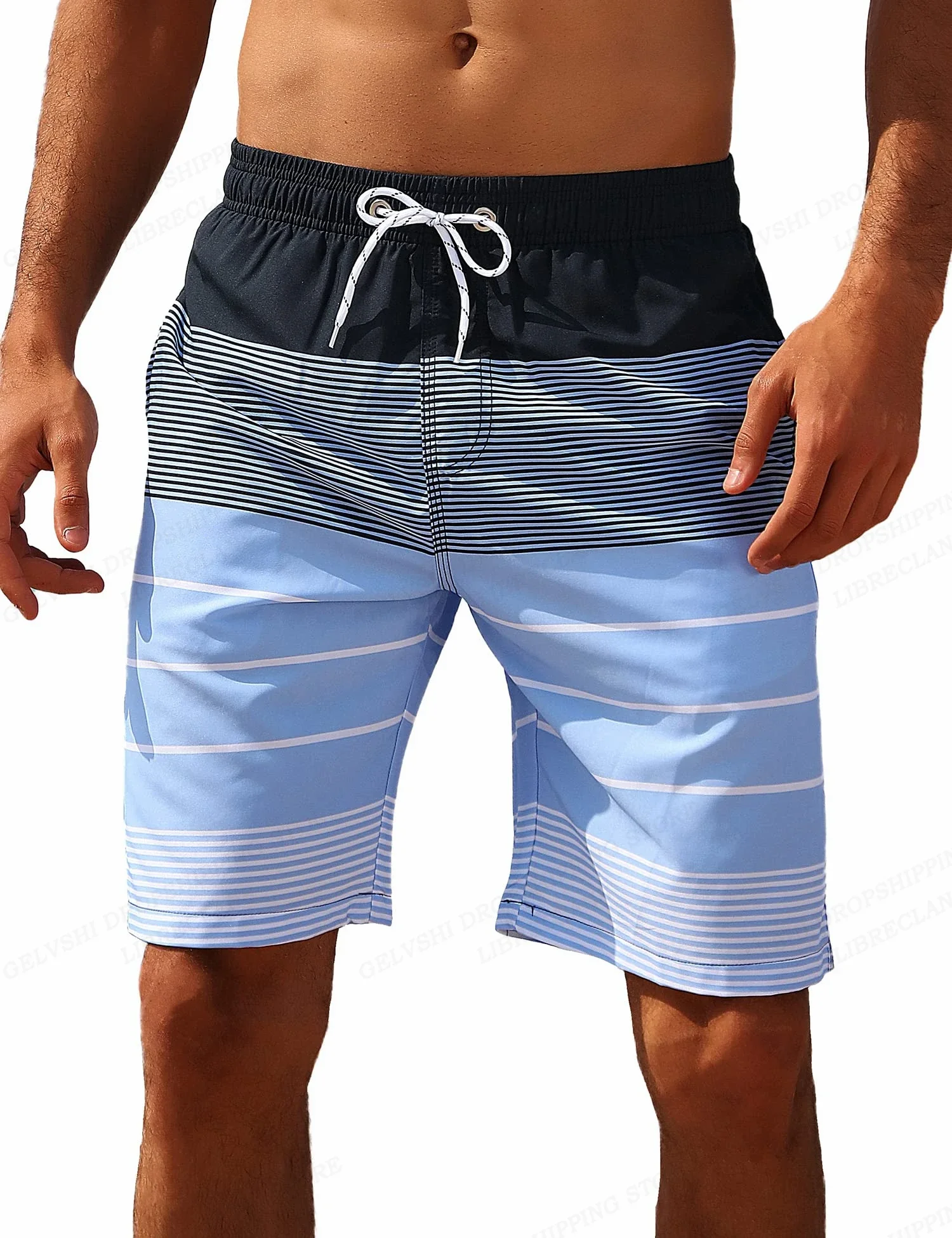 Heißverkaufte 2025, schnell trocknende Boardshorts für Herren, atmungsaktiv, lässig und bequem, mit Kordelzug und kariertem Taschen Image