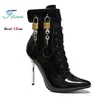 Größe 35-46 Frühling Herbst Neue 2025 Schwarz PU Leder Frauen Stiefeletten 12 CM Dünne Fersen Größe Seite Zipper spitze Pole Dance Schuhe