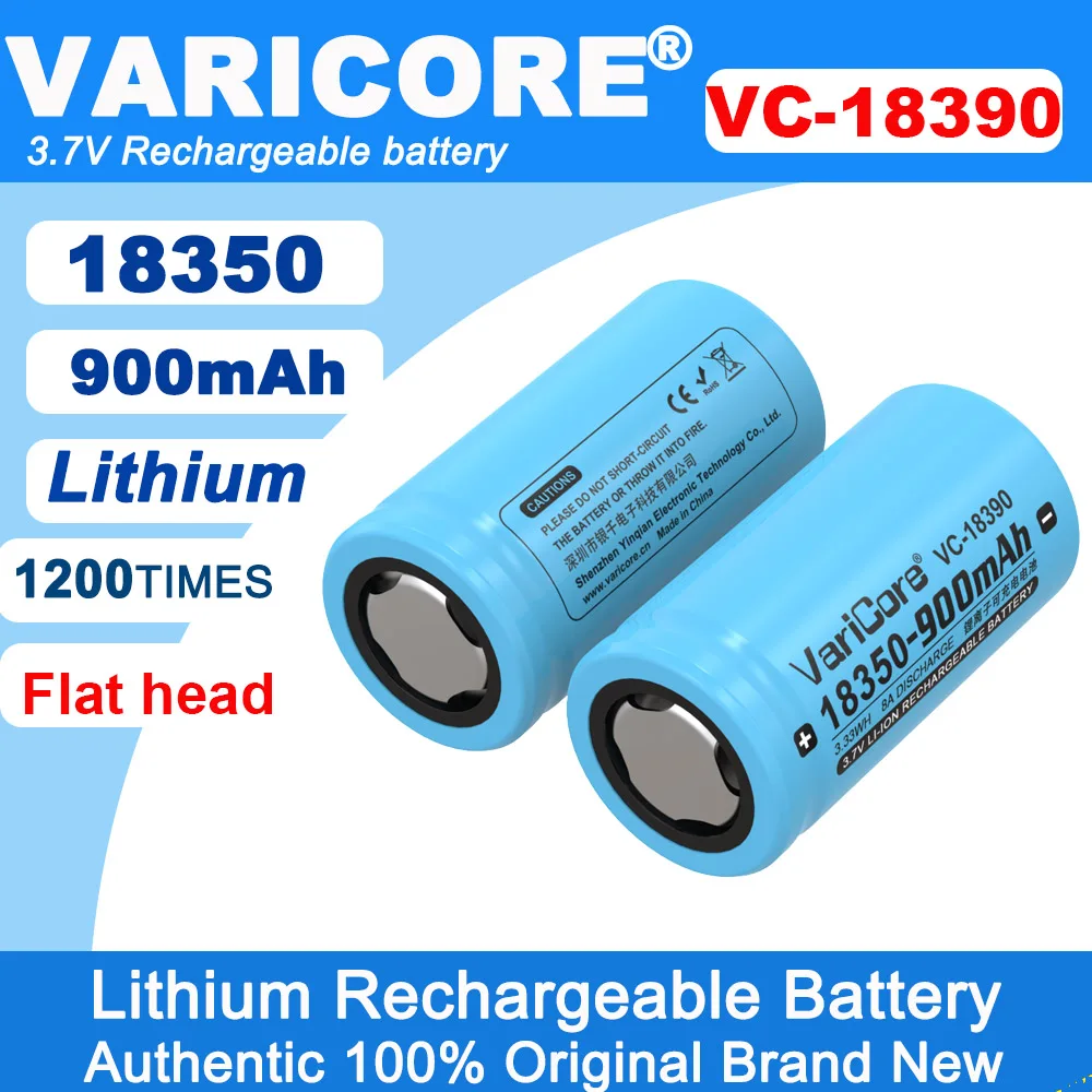 Original VariCore 18350 3,7 V Lithium 900 mAh wiederaufladbarer Akku 8 A Entladeleistung für Kamera-Taschenlampe mit starkem Licht Image