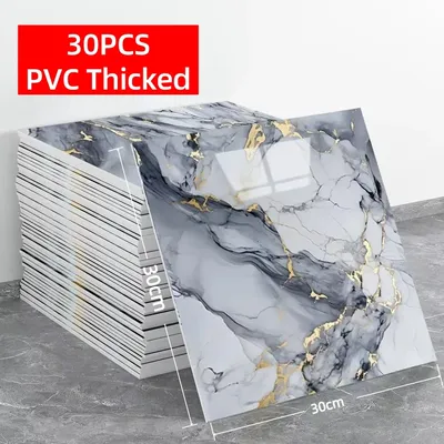 4–30 Stück Wandaufkleber aus Marmorimitat, selbstklebende Tapete, Wanddekoration, PVC-Kunstfliesen für Küche, Wohnzimmer, Aufkleber für Zuhause Image