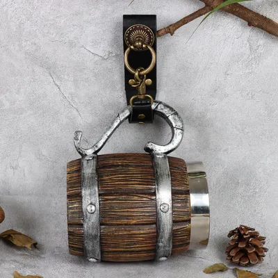 Mittelalterlicher Steampunk-Gürtelbecheraufhänger – Wikinger-Ritter-Tassenriemenhalter mit Image