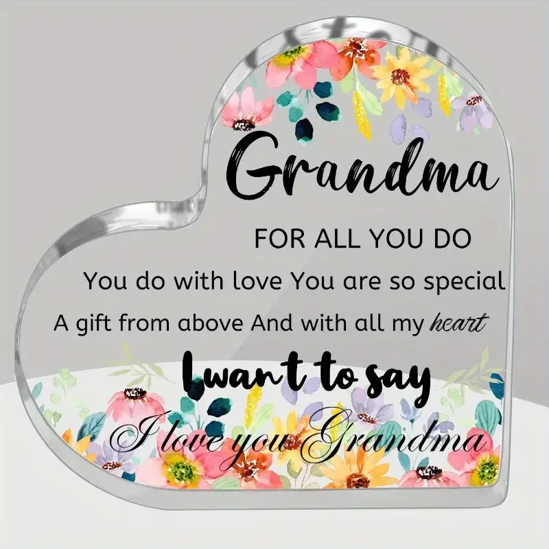 2D flach, 1 Stück herzförmige Acrylplakette für Oma – Blumendesign mit inspirierender Botschaft, perfektes Geburtstagsgeschenk Image